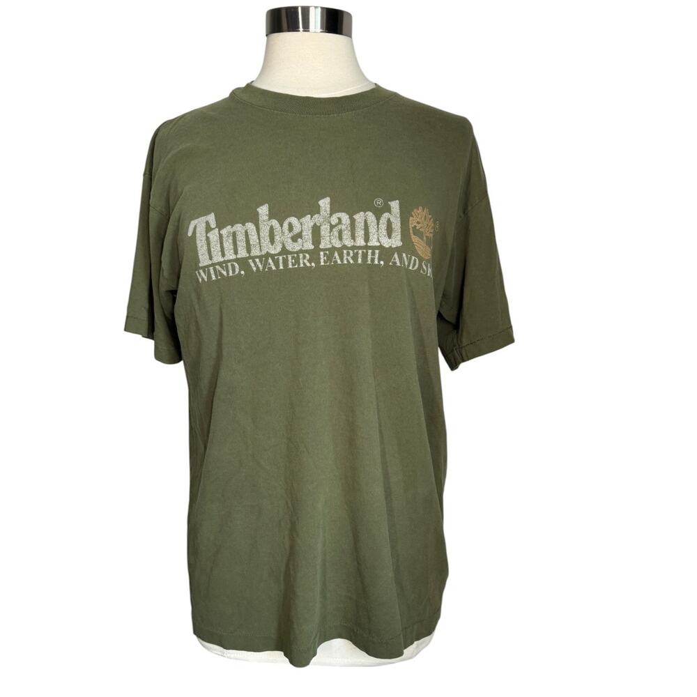 Timberland Weathergear Men’s Large Green Distressed Graphic T-Shirt 100% Cotton